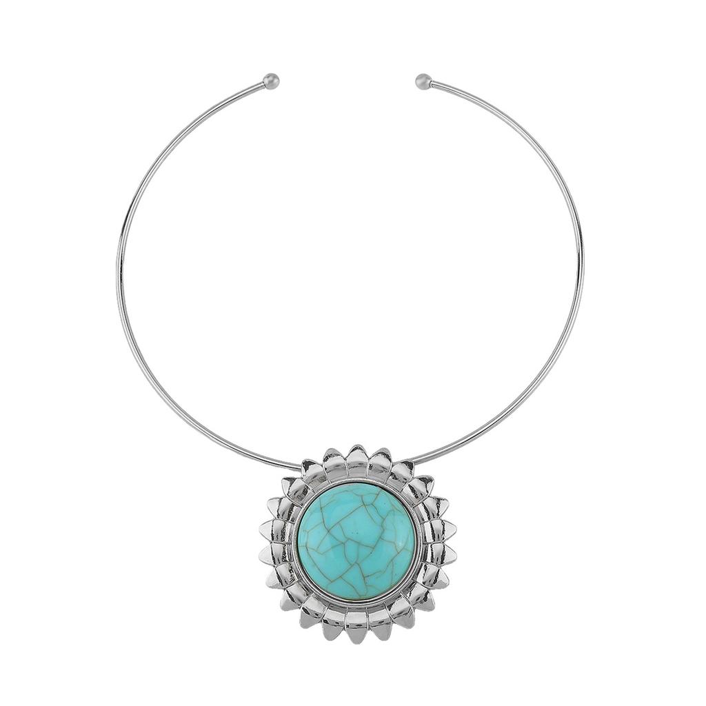 Vintage Turquoise Sunflower Earrings ZA Temperament Fashion Flower Pendant Collar Necklace