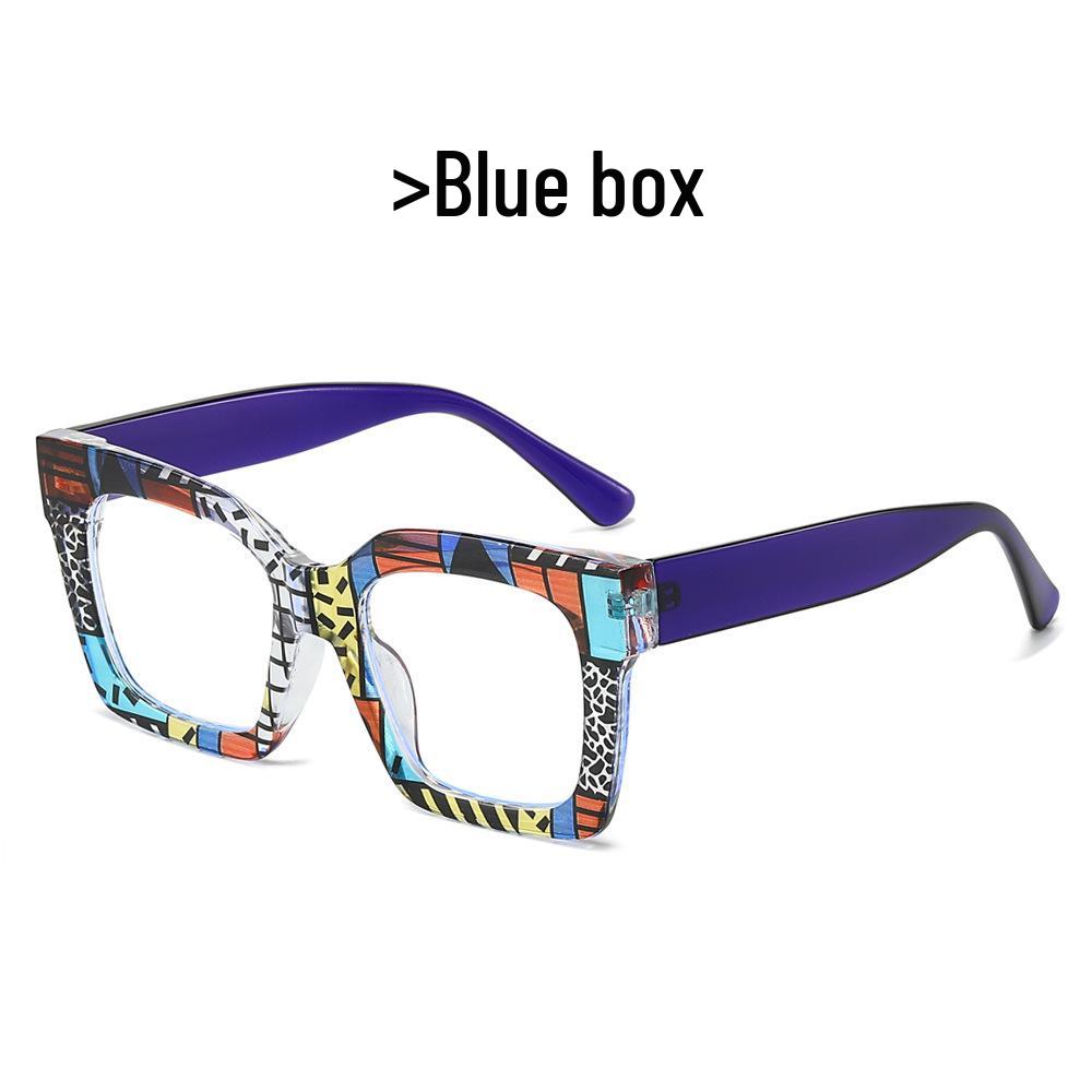 2024 Bunte Muster Großer Rahmen Blaulichtfilter Brille, Europäischer & Amerikanischer Street Style, Gesichtsschlankmachende Brillengestelle