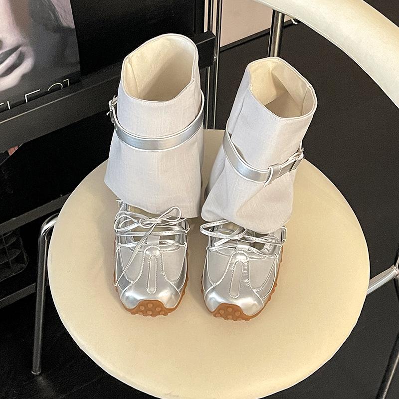 Fashion niche ballet fashion training shoes girls summer design sense lace-up with skirt Velcro Mary Jane single shoes