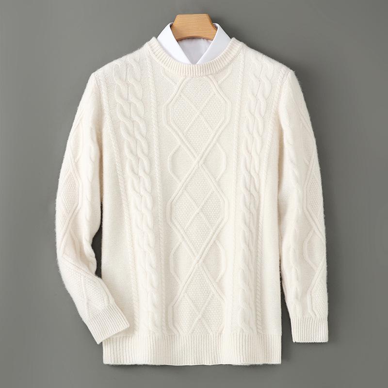 Men's Wool Round Neck Sweater - 2025 Fall/Winter Fashion Knitwear, Casual Loose Fit, Thickened Base Layer