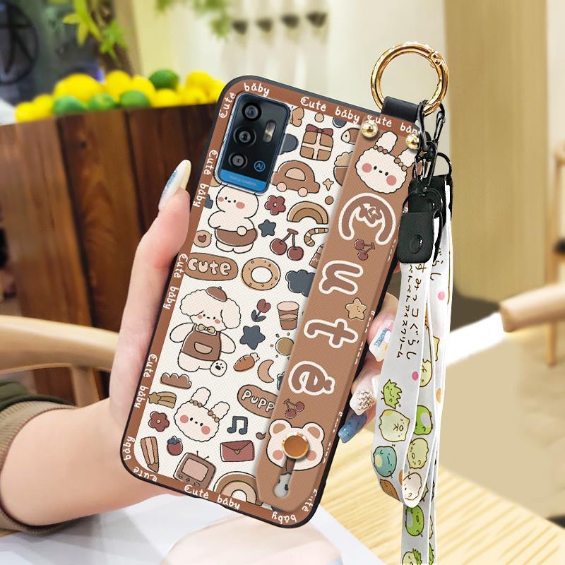 Durable Fashion Design Phone Case For ZTE Blade A71 Cartoon Ring Anti-dust Phone Holder Anti-knock Lanyard Kickstand