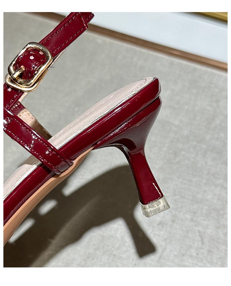 Fuxing - Tacones altos de aguja con punta francesa y lazo para mujer: elegantes sandalias de punta cerrada para el verano