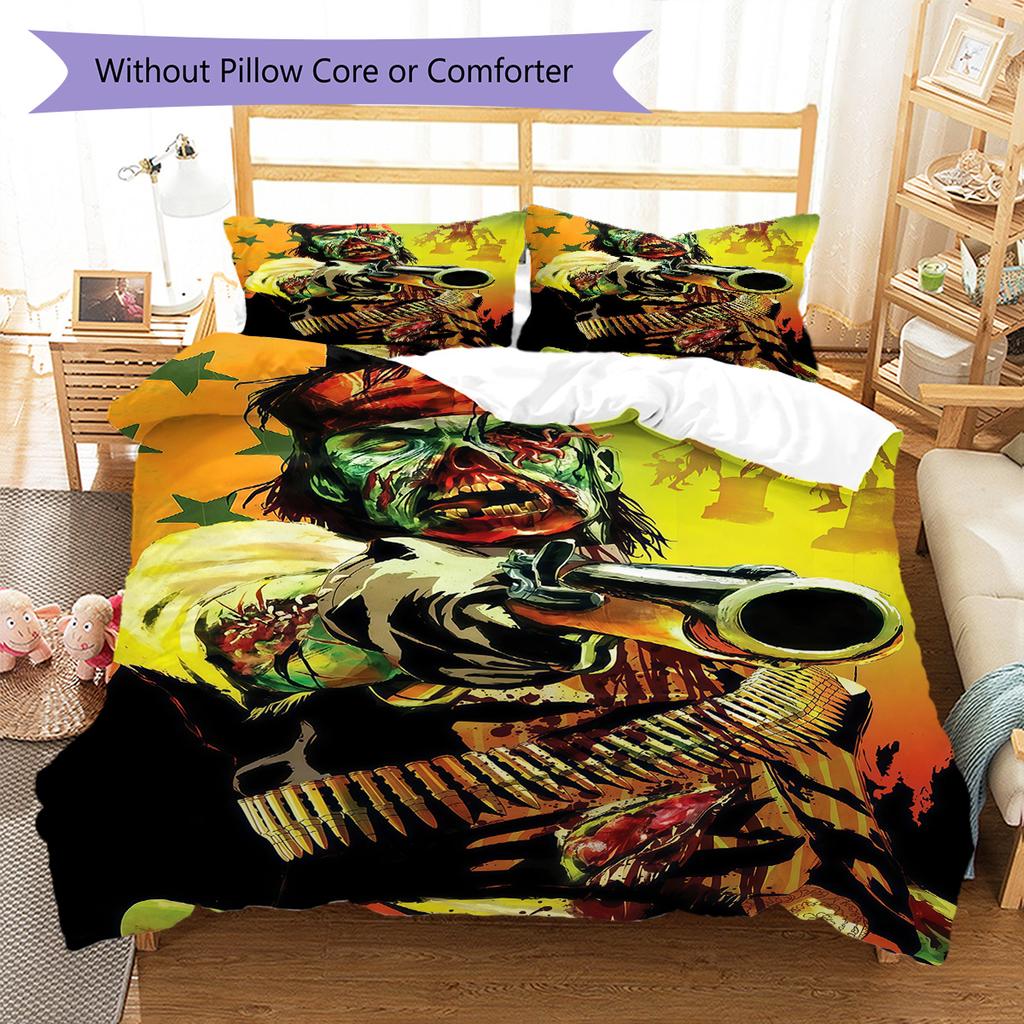 RDR2  Pattern Bedding Quilt Set Quilt Cover Pillowcase Home Decoration Birthday Gift (1 * Duvet Cover + 2 * Pillowcase, Without Core)