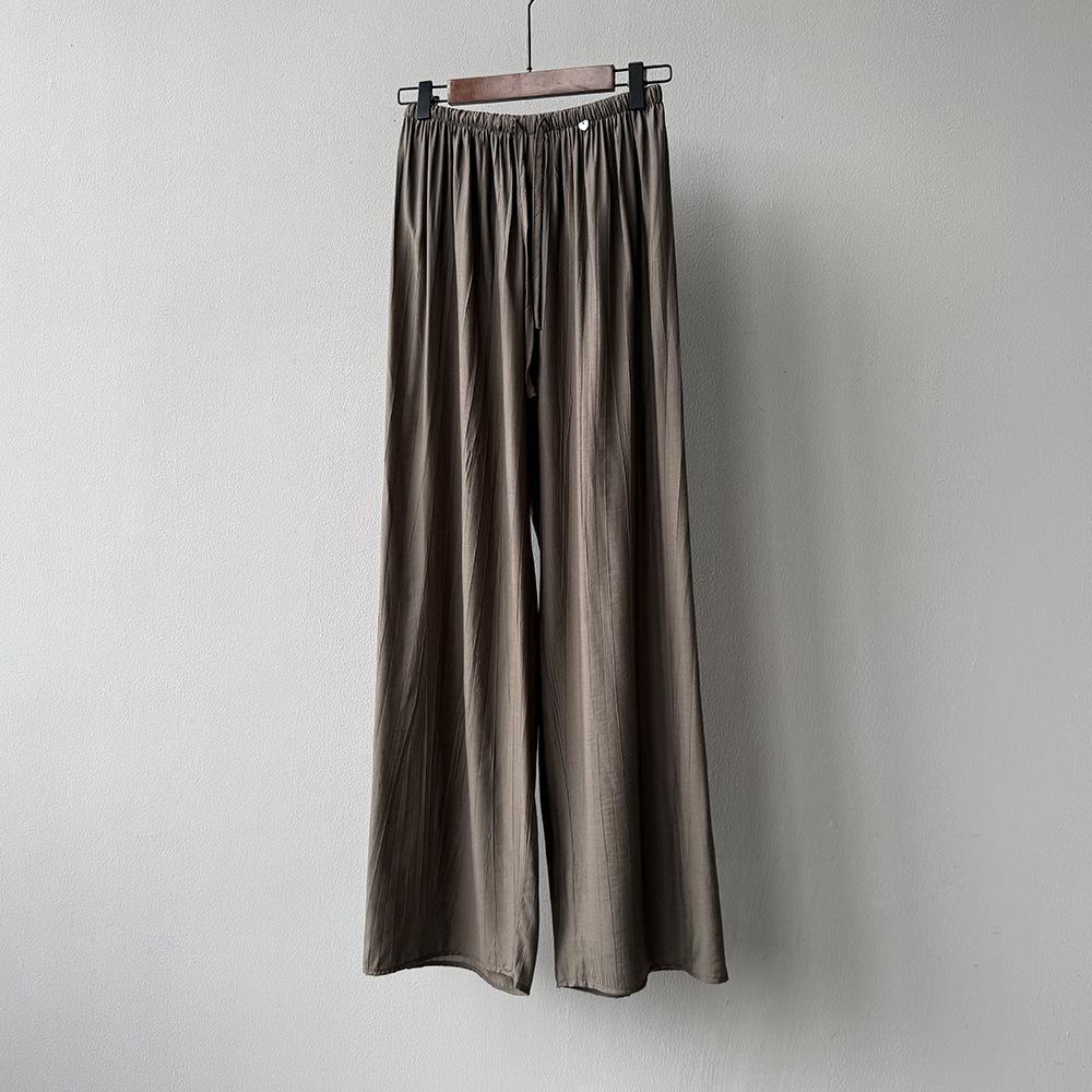 

Johnature Simple Pleated Casual Wide Leg Pants Women Summer Thin Straight Loose Elastic Waist Comfortable Full Length Pants M шоколадный