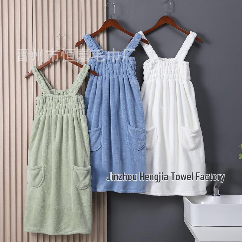 Women's Wrapable Cotton Bath Towel - Quick-Drying, Absorbent, Wearable Skirt with Pocket (2024 Summer Edition)