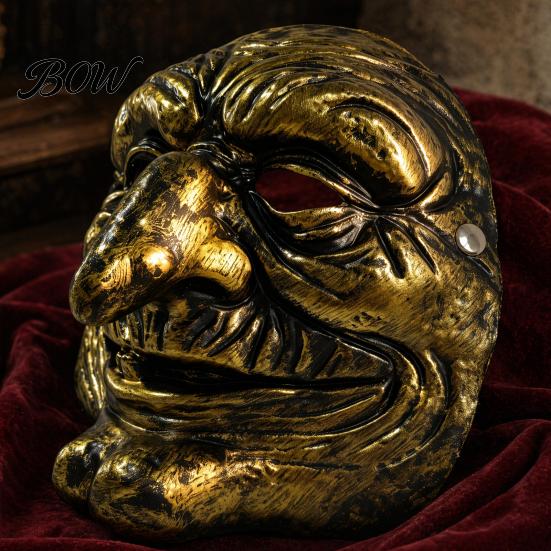 Masque Facial Ridé Effrayant Halloween Masque de Clown Vintage, Accessoire Doré Argenté Fête pour Fête, Costume Mascarade Effrayant Maison Hantée Cosplay Confortable
