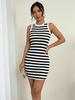 Summer 2026 Black & White Striped Sleeveless Knit Dress - European & American Women's Fashion Bestseller
