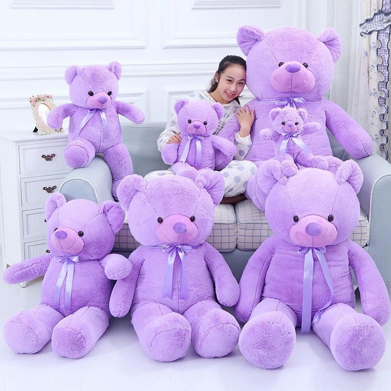 Large Purple Teddy Bear Lavender Bear Purple Ribbon Bear Plush Toy Big Bear Rag Doll Girl