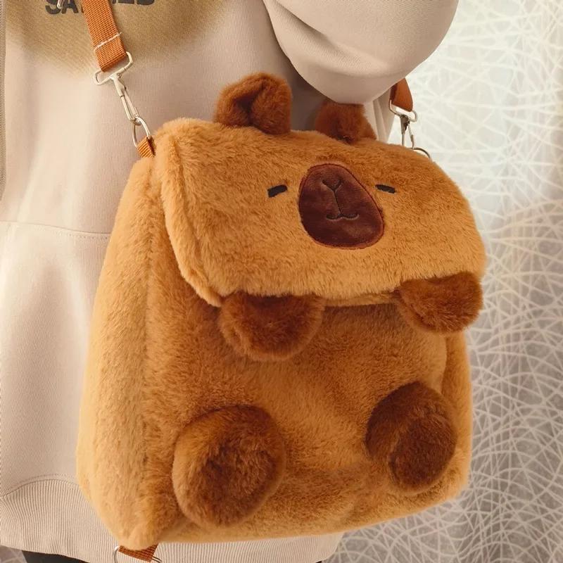 

Student School Pouch Artificial Fur Plush Capybara Pouch Casual All-match Fur Pouch Big Capacity Backpack School Backpack Mochila