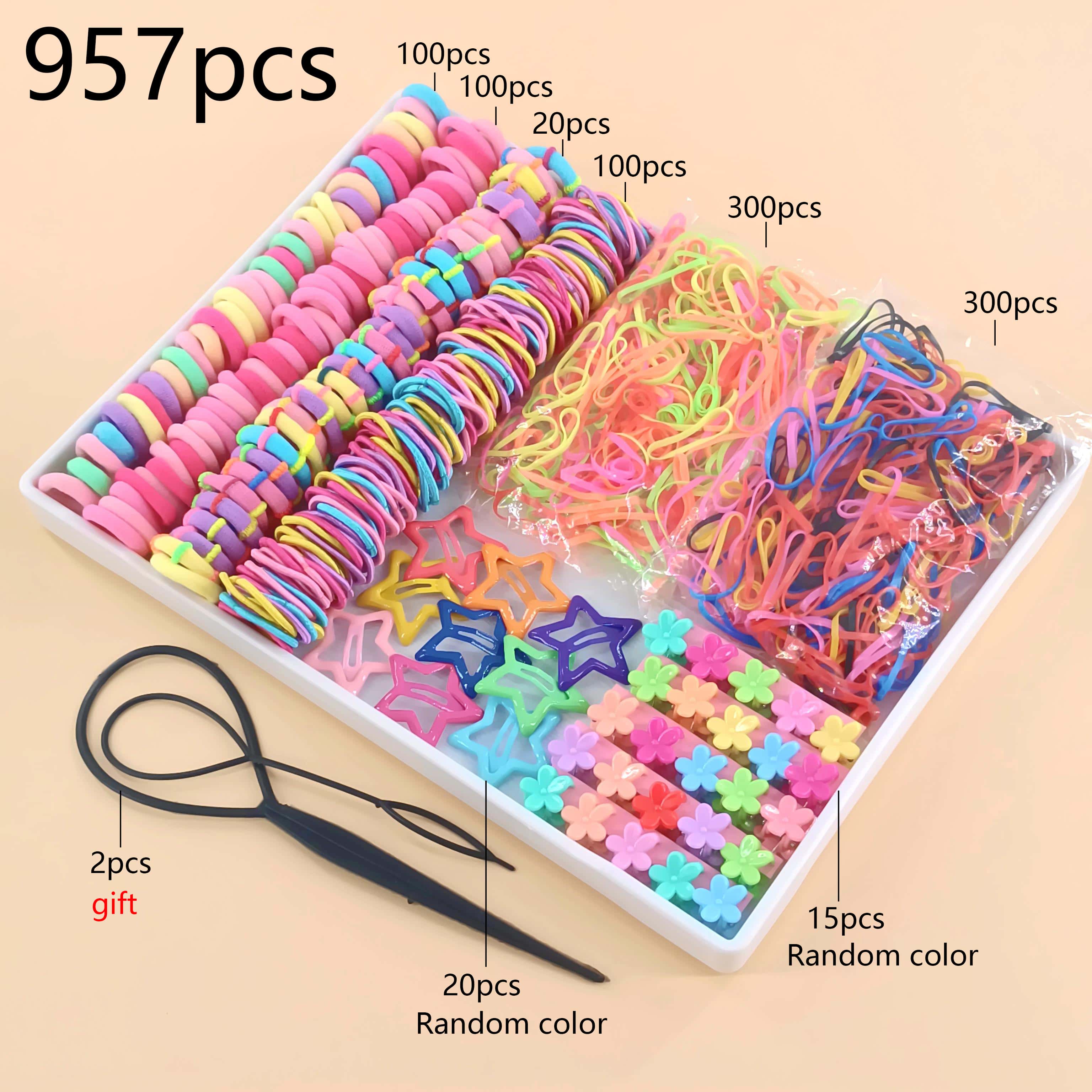 

957 шт. Набор разноцветных резинок для волос для девочек, нейлоновые эластичные резинки, детские держатели для хвостиков, скранчи, детские аксессуары для волос