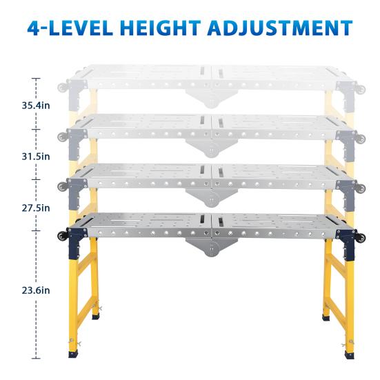 Stable Folding Platform Heavy Duty Adjustable Work Platform, 1100 lbs Capacity, Zinc Plated Steel with Wheels Portable & Anti-Slip Surface, 4/5 Height