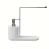 1pc 2-in-1 Compact Kitchen Organizer with Manual Soap Dispenser and Stainless Steel Cloth Holder - Sleek White Countertop Storage Solution