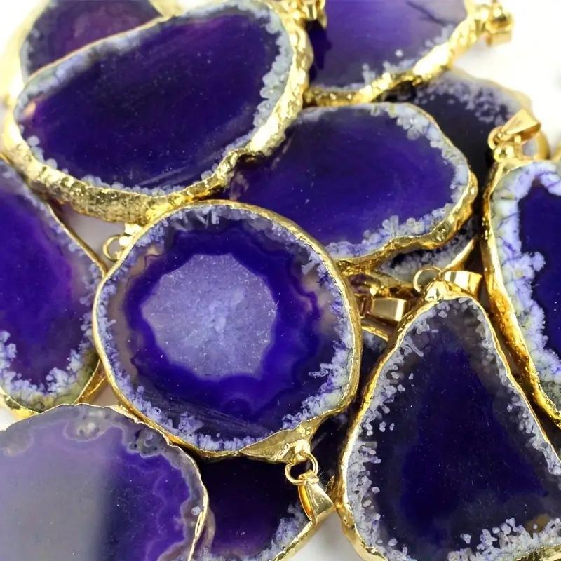 Natural agate piece, gold-plated pendant, irregular, agate raw stone necklace, pendant, colored natural stone, necklace, European and American
