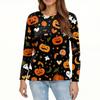 Women's Fashion Hem Slit Casual Halloween Printed Round Neck Long Sleeve Top