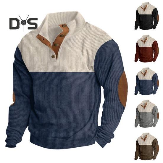 Осень-весна Мужская толстовка с воротником-стойкой на пуговицах — фото 5