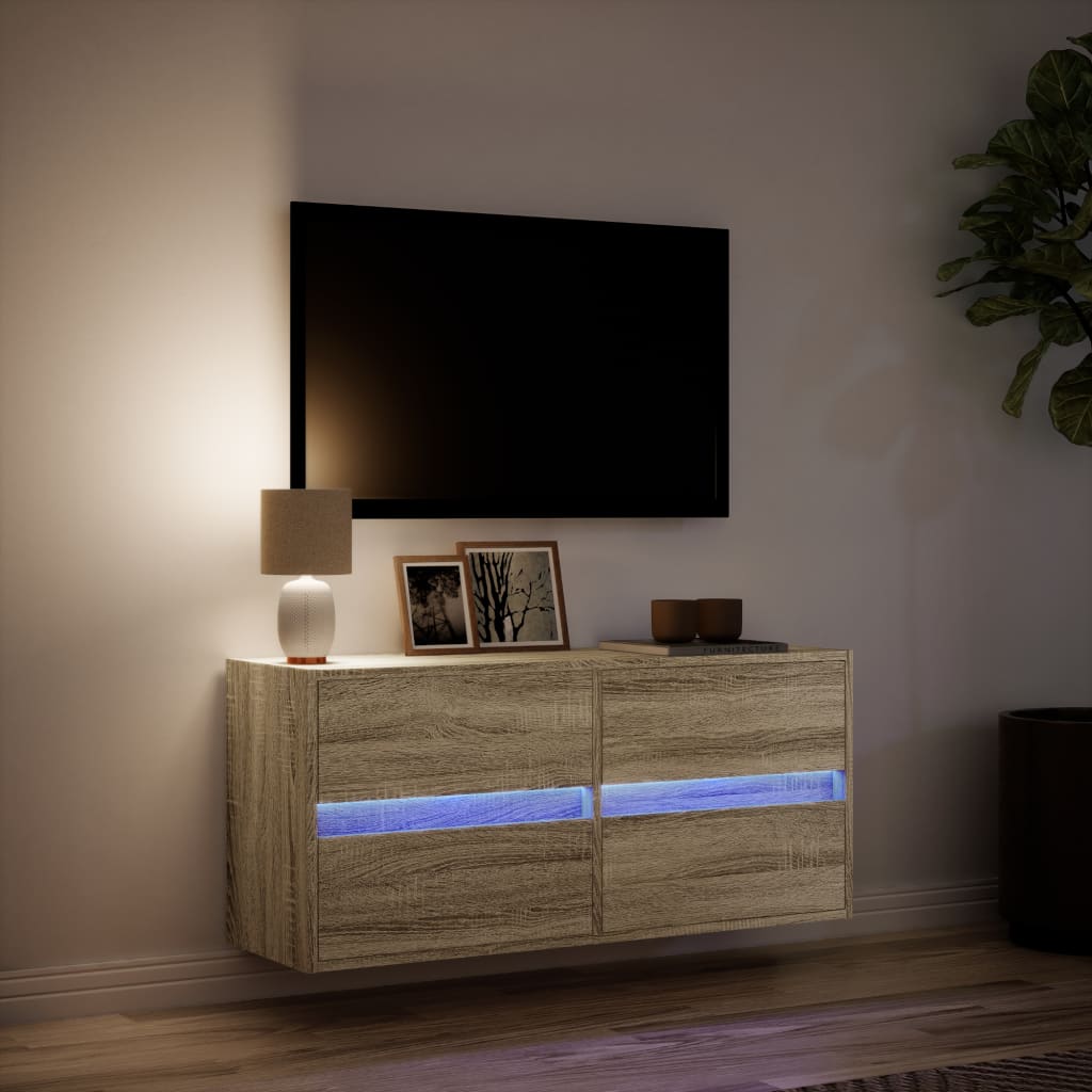 TV Wall Cabinet with LED Lighting Sonoma Oak 100 x 31 x 45 cm