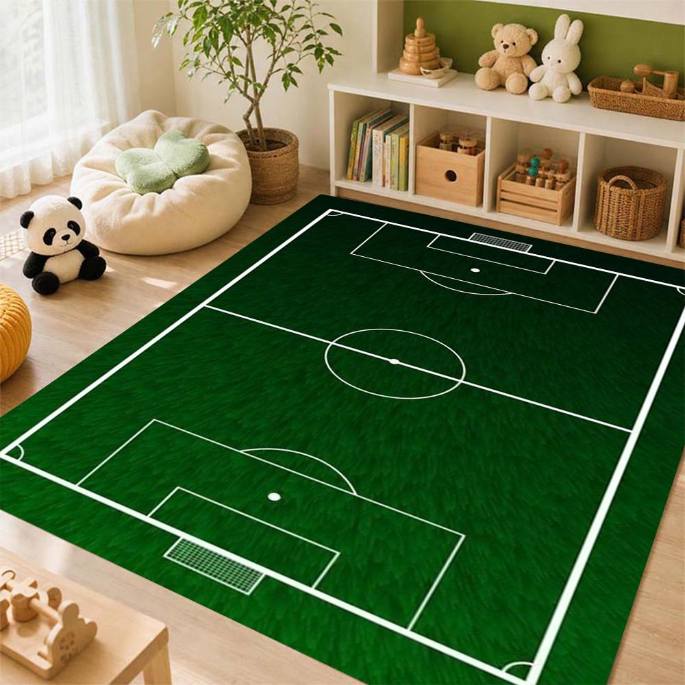 Soccer Ball Green Field Rectangular Rug Nonslip Durable Carpet For Gaming Room Study Living Room Home Party Decor Holiday Gift