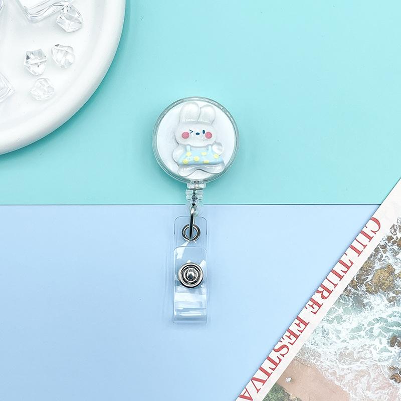 Cute Cartoon Resin Crystal Retractable Badge Reel ID Lanyard Name Tag Card Badge Holder Reels Keychain Card Holder Accessories
