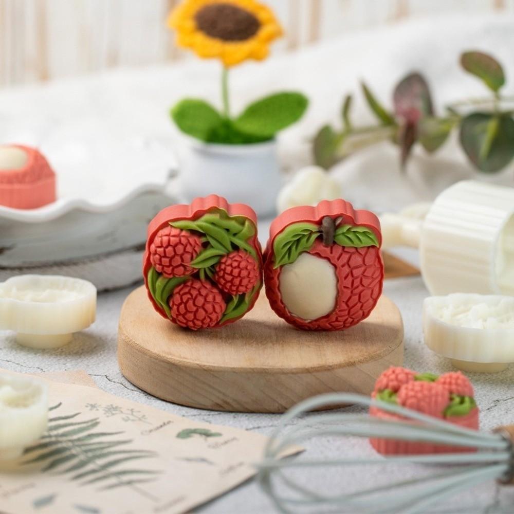 Durable Non-Stick Litchi Shaped Mooncake Mold Plastic 3D Hand Pressed Mold DIY Cookie Stamp Mid-Autumn Festival