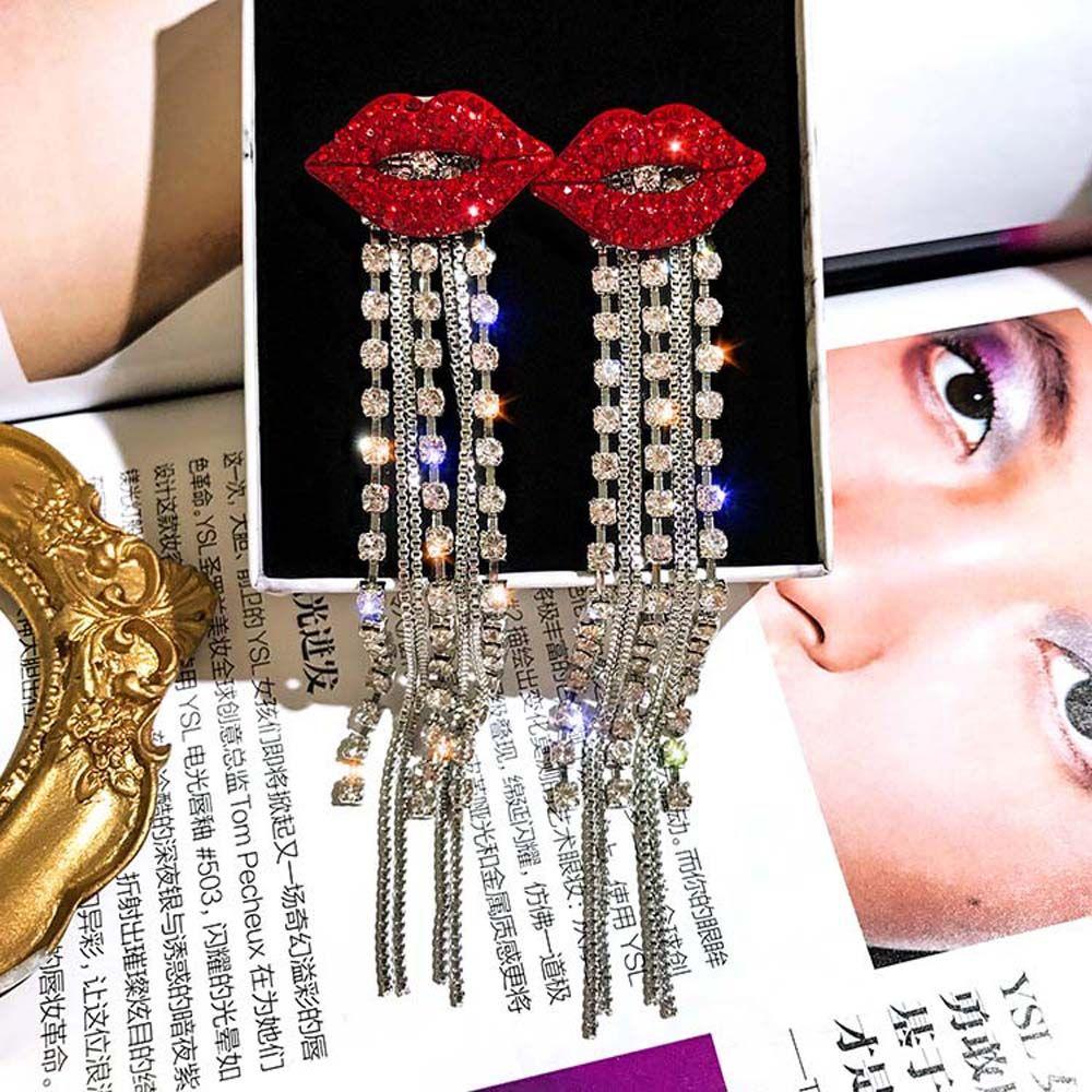 Tassel Red Lips Accessories Mouth Gift For Women Dangle Earring Stud Earrings Jewelry Drop Earrings