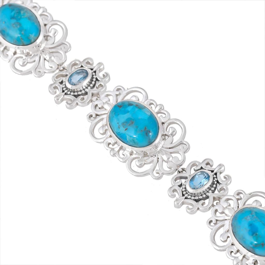 Turquoise & Topaz Sterling Silver Bracelet: Blue Gemstone Jewelry