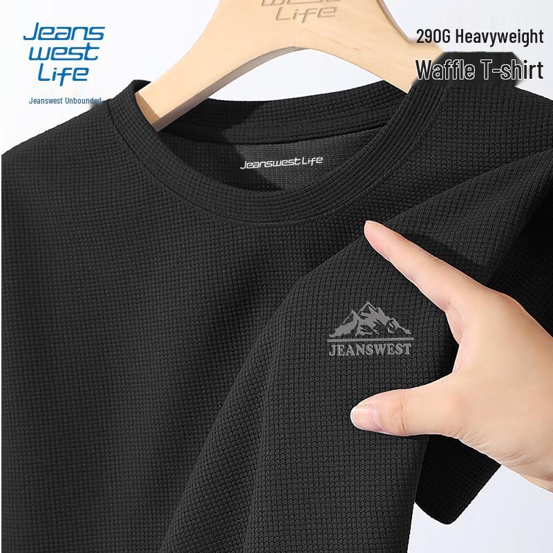 JEANSWEST LIFE Men's Retro Waffle Short Sleeve T-Shirt