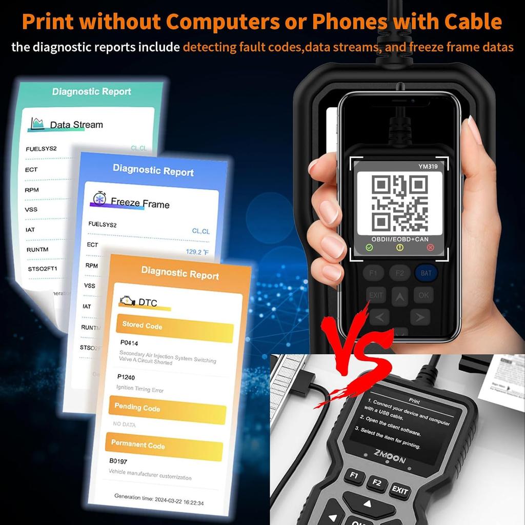 OBD2 Scanner Battery Tester Diagnostic Tool, Car Code Reader CAN Clear Fault Light, Scan Auto Battery Voltage/Life, Printer for OBDII Cars Since 1996