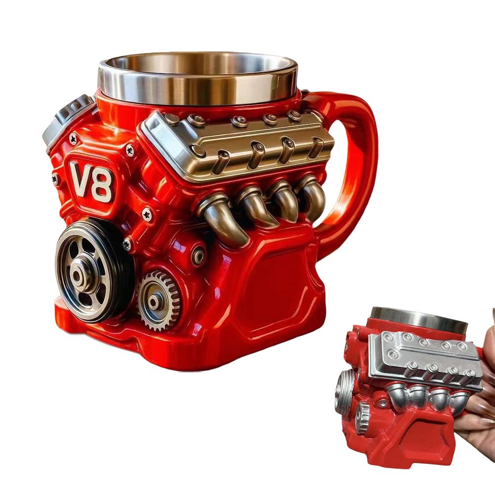 V8 Motor Kaffeetasse, Retro V6 Motor Kaffeetasse, Personalisierte Edelstahl-Wandisolier-Tasse Weihnachts-Neujahrsgeschenke für Männer