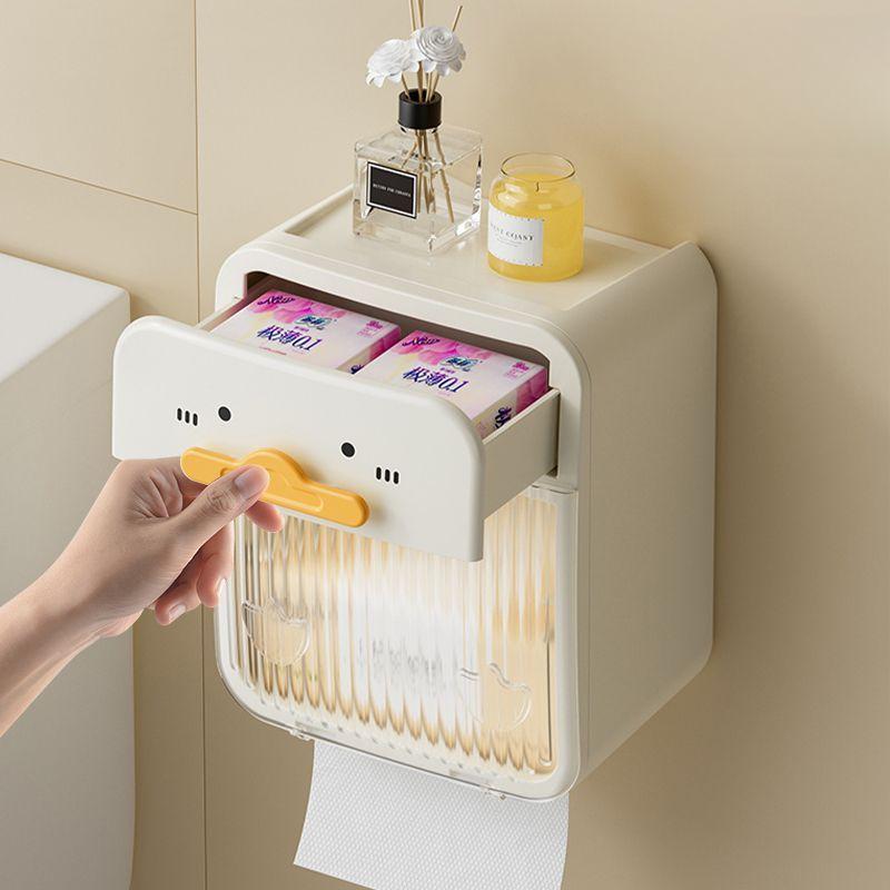 Toilet Paper Box Bathroom Roll Paper Holder Double-layer Waterproof Storage Rack Wall Mounted No Drilling Transparent