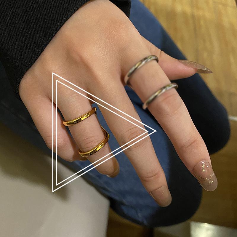 Gold Color Double Layer Line Rings For Women Simple Sell Resizable Rings Cool Party Jewelry Wholesale