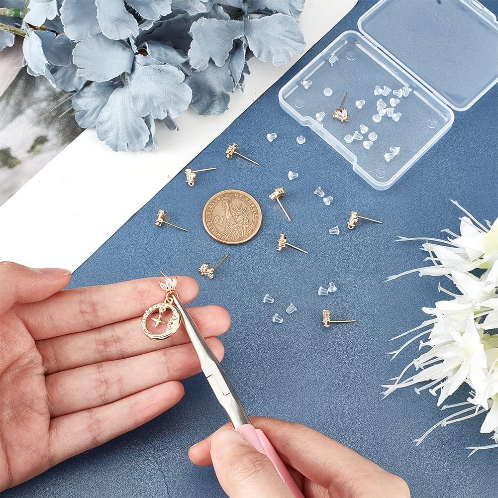 DICOSMETIC 12Pcs Flower Earrings Findings 18K Gold Plated Cubic Zirconia Stud With Loops, Rhinestone Posts, Brass Studs With Ear Nuts for DIY Jewelry