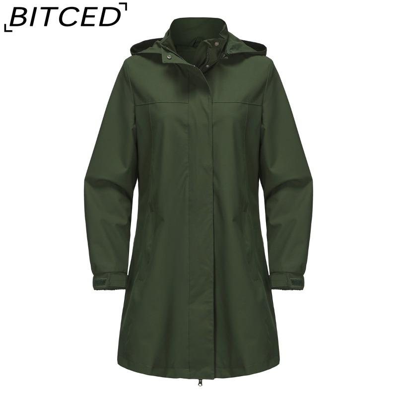 BITCED Spring/Fall Detachable-Cap Water-Resistant Trench Coat for Women Solid Color Long-Sleeve Lightweight Jacket Casual Women's Wear