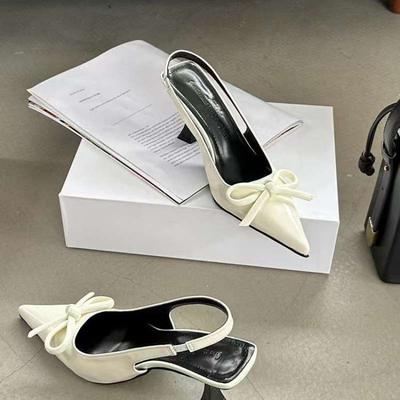 2025 Spring New High-heeled Nude Bag Head Empty Sweet Bow Thin Heel Pointed Head Temperament High-heeled Sandals Women