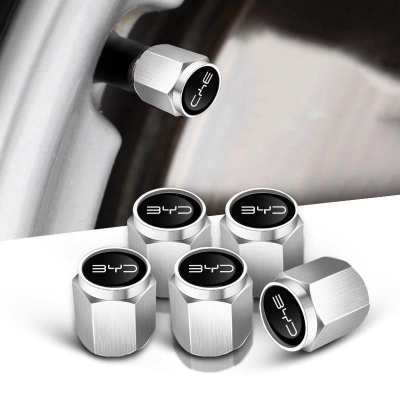 5Pcs Anti-Theft Aluminum Alloy Car Tire Valve Stem Caps for BYD Shark 6 ATTO 3 Han Tang Song Plus Auto Exterior Accessories