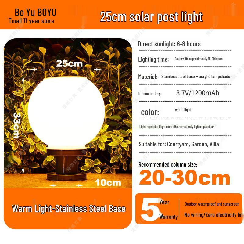 Solar-Powered Outdoor Pillar and Gate Lights for Courtyard and Villa Entrances