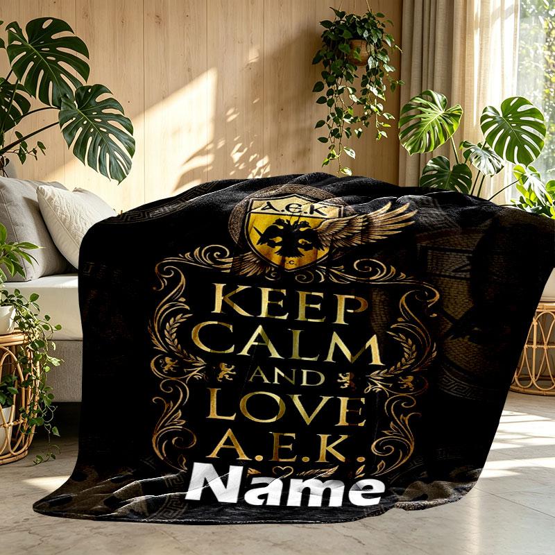 Custom Name Personalized AEK Athens FC Print Blanket, Home Decor, Bedroom, Sofa, Camping, Couch, Gifts for Birthday Christmas
