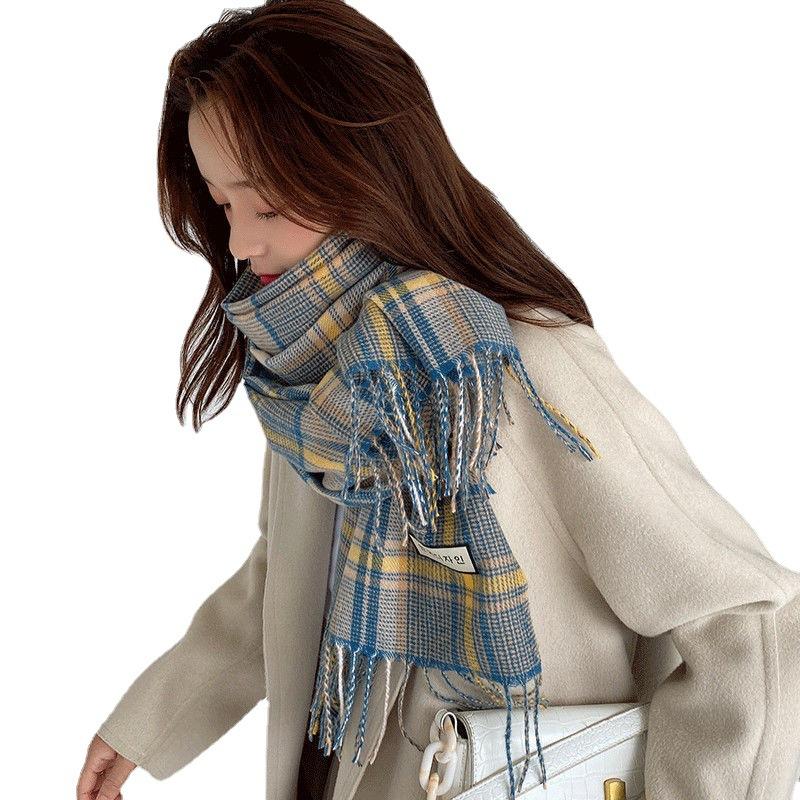 Plaid Scarf Women's Winter All Match Korean Style Fashionable Shawl Students Warm Imitation Cashmere Scarf French Casual