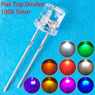 100pcs 5mm 3mm Transparent White Red Green Blue Pink Flat Top Bright Emitting Diode Led 20000mcd 6000-6500k Light