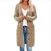 Autumn and winter new knitted long twist sweater women's solid color button-in-bag cardigan jacket