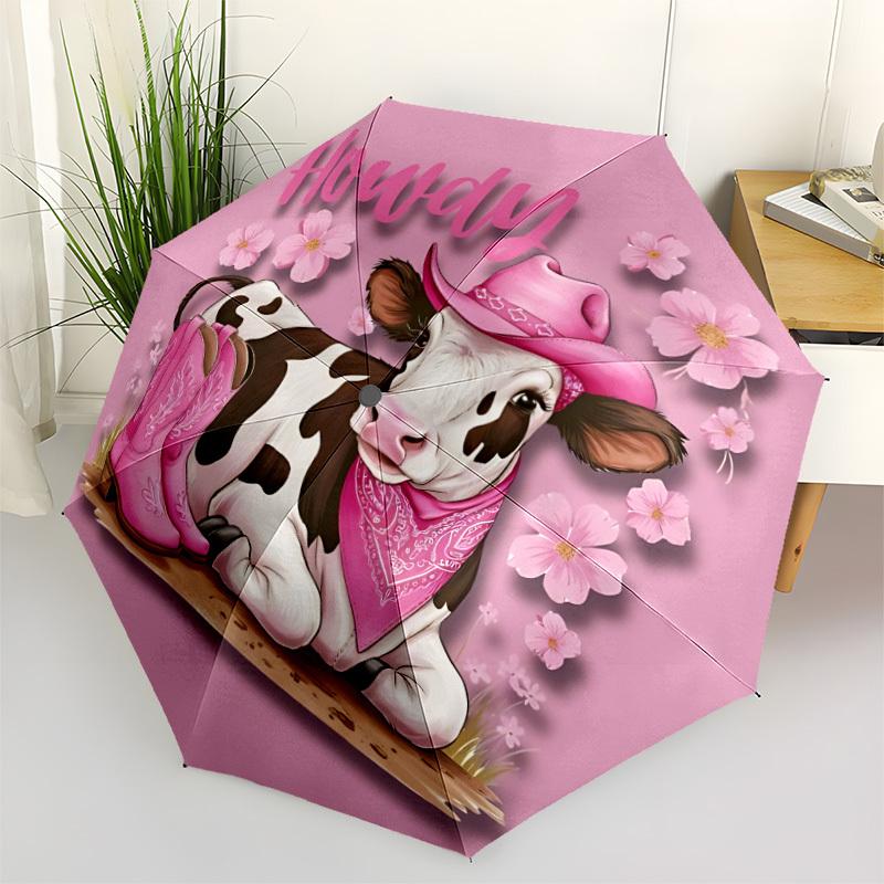 1pc Cowgirl Cow Automatic Open/Close Umbrella - Compact Travel Umbrella, Gift for Birthday, Holiday Yy260106014