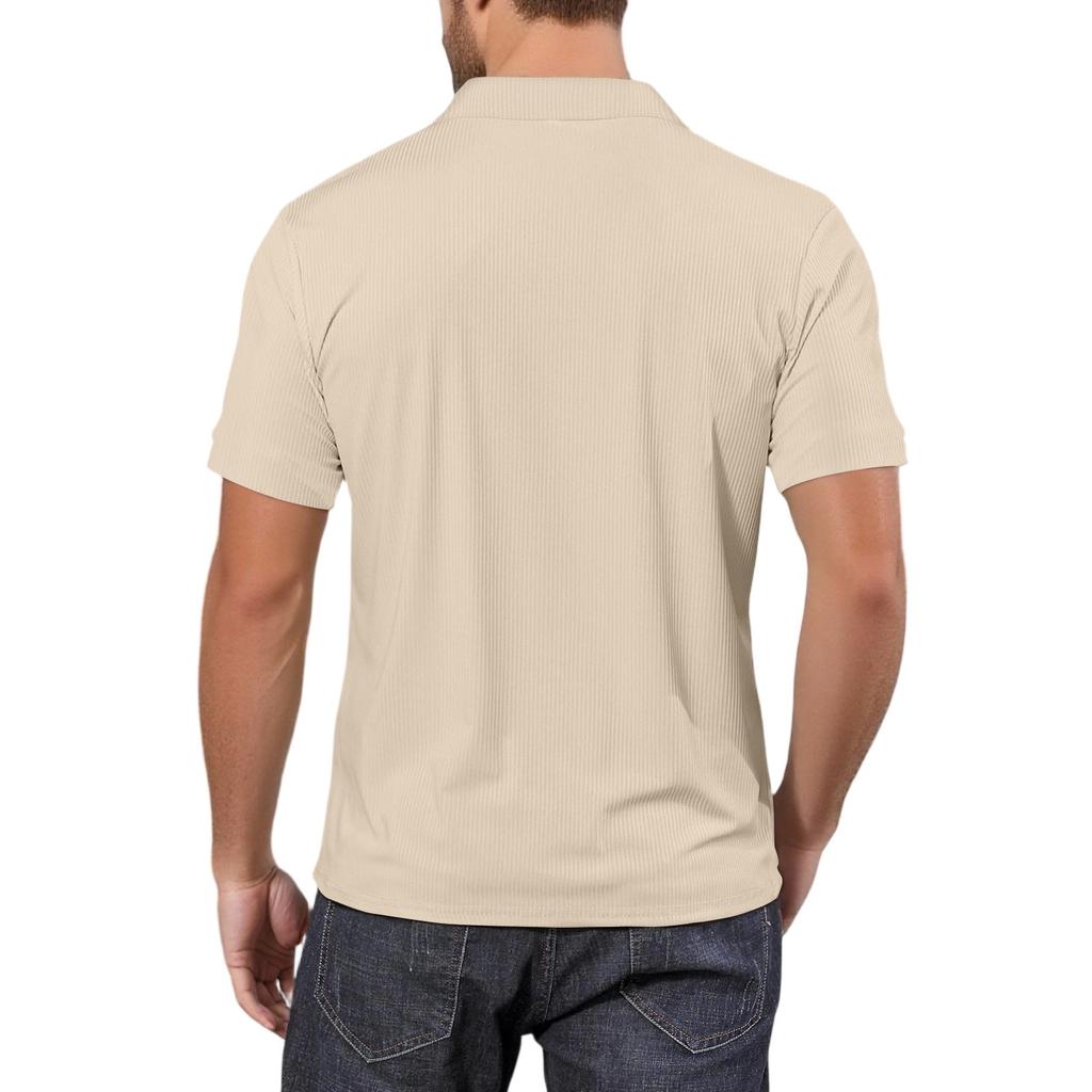 Men's V-neck Short-sleeved Top Textured Collar Golf T-shirt