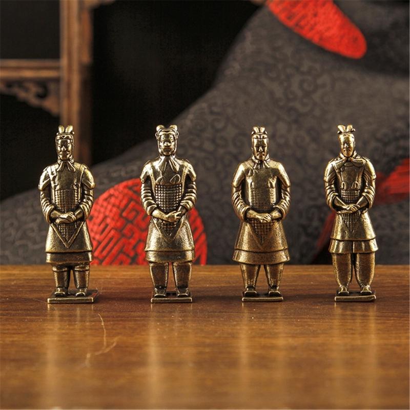 Brasses Chinese Terracotta Soldier Figurine with Antique Bronze Finish for Shelf Decors Study Accent Office Desk Display and Collector Gift
