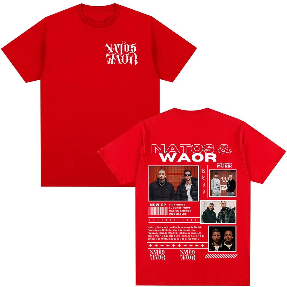 Natos Waor Baumwoll-Herrenhemd Sommer Oversized Albumgrafiken Hemden Damen Kurzarm Streetwear T-Shirt