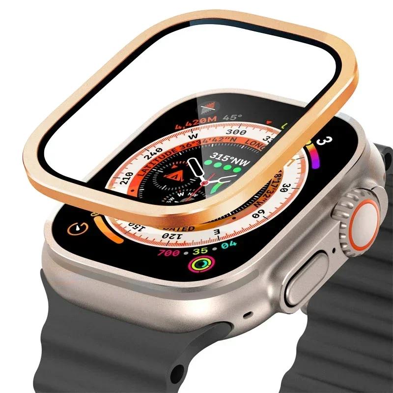 Tempered Glass for Watch Ultra 49mm Titanium Metal Frame Anti-Scratch film for Series Ultra 2 Screen Protector Accessories