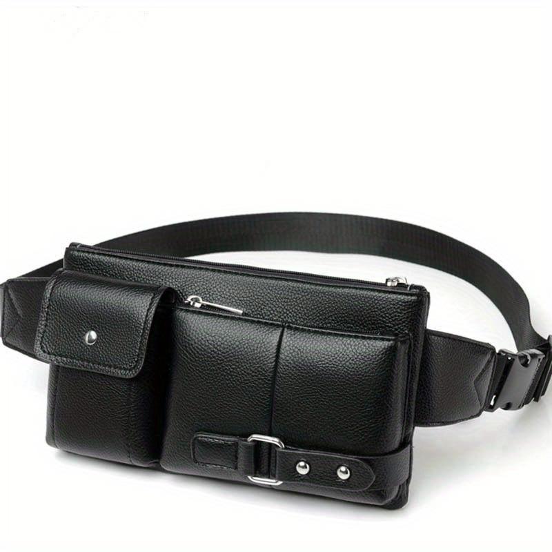 Multi Pocket Pack PU Leather Waist Bag Slim Shoulder Bag Hip Purse Adjustable Belt Strap Casual Pouch Outdoor Day Bag