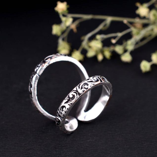 Handmade Oxidized Silver Arthritis Ring – Adjustable Criss-Cross Double Band Boho Tribal Jewelry for Women & Men