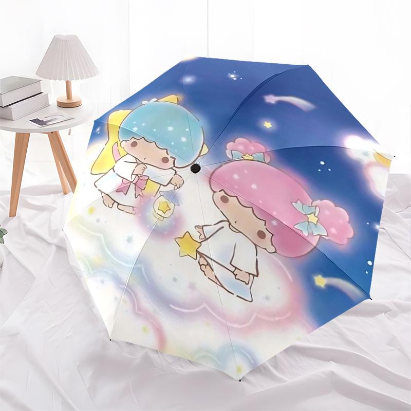 1pc Little Twin Stars Automatic Opening/Closing Umbrella - Portable Three-Fold Design with 8-Bone Iron Frame, Perfect for Outdoor Use, Festive Gifts,