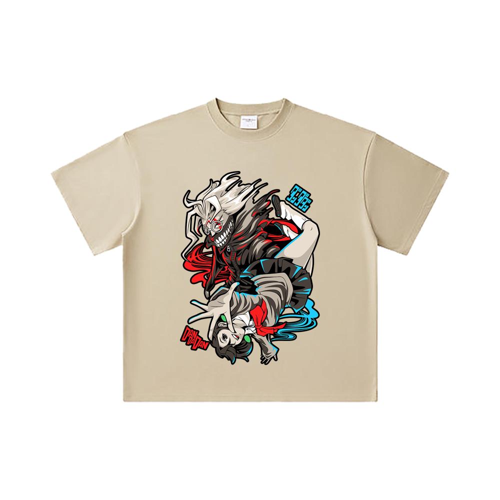 260 GSM Doppelgarn 32er Zählung 100% Baumwolle Dandadan V38 Okarun Momo Druck Unisex Schweres Baumwoll-T-Shirt