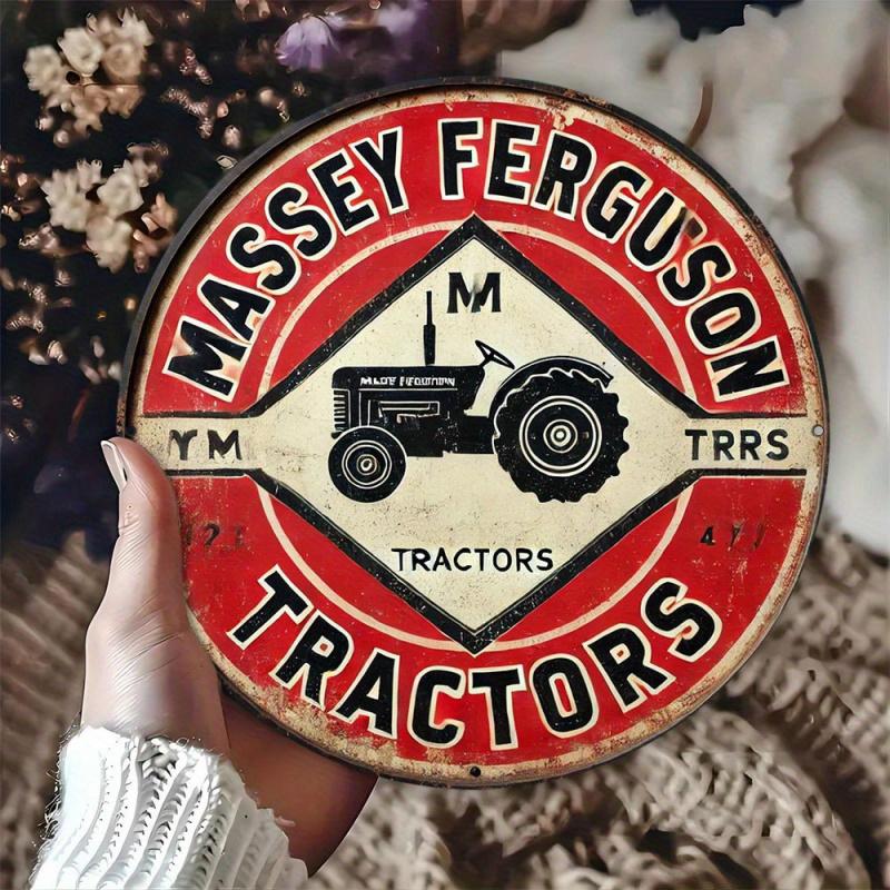 Vintage Massey Ferguson Tractors Retro Metal Tin Painting Rustic Distressed Farm Equipment Round Wall Art Decor Classic Agricu 20x20cm(8x8inch)