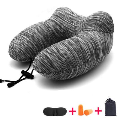 Automobile Neck Pillow Cotton Silk Inflatable for Travel U-shape Air Blowing Neck Pillow
